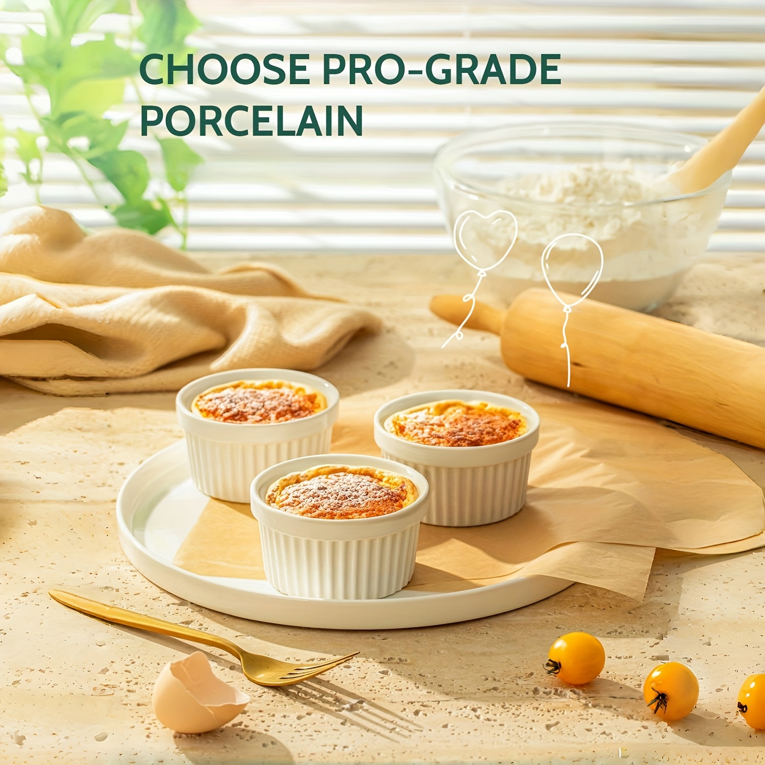 6pcs 4/8oz Creme Brulee Ramekins, Oven Safe Custard Cups for Baking and  Dipping White Ceramic Baking Bowls, Pudding, Dessert