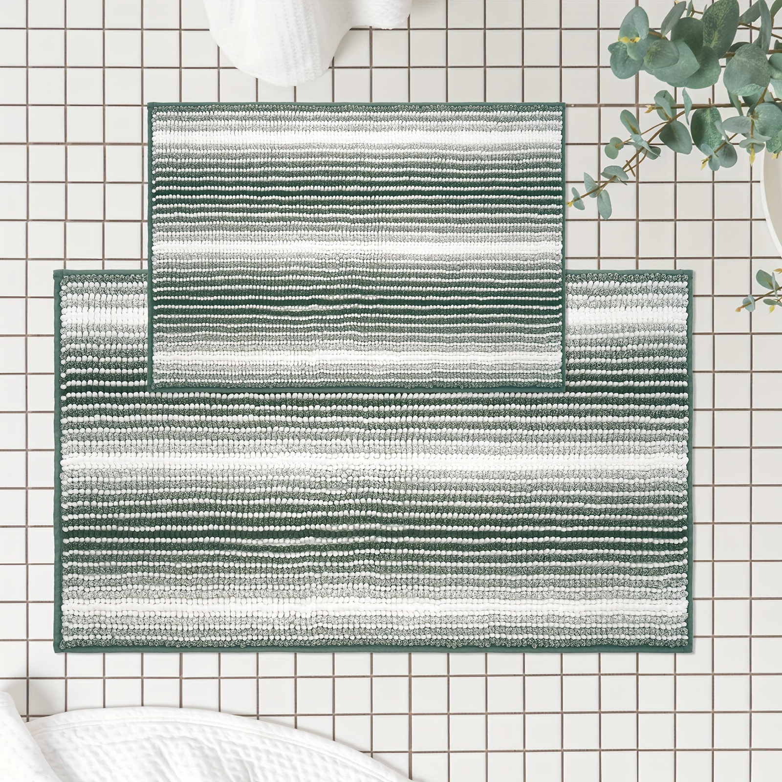 

Freshmint Ombre Chenille Bathroom Rugs Set 2 Piece Striped Soft Bath Mat For Bathroom Floor, Non Slip Bath Rug Sets Washable Quick Dry Shower Mats