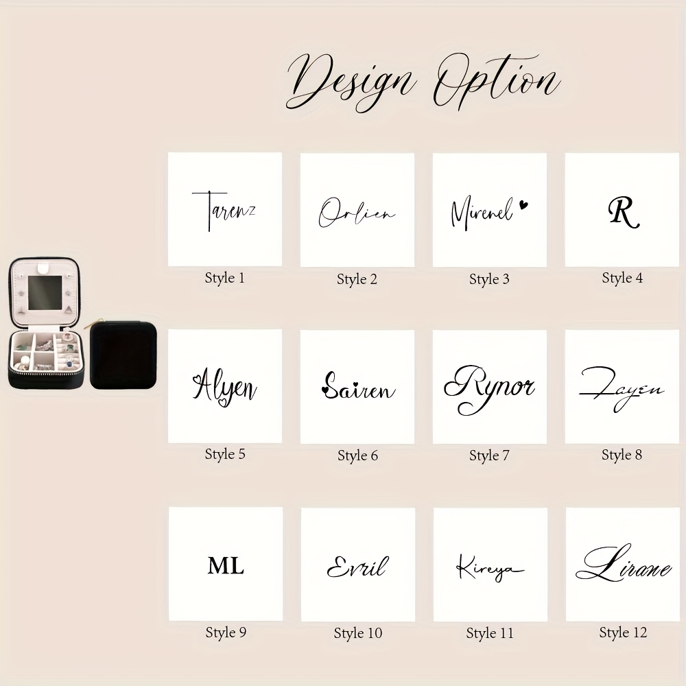TEMU Personalized Name/initials Velvet Jewelry Box - Custom Luxury Name/initials, Elegant Zipper Closure Jewelry Organizer Case With Soft,
