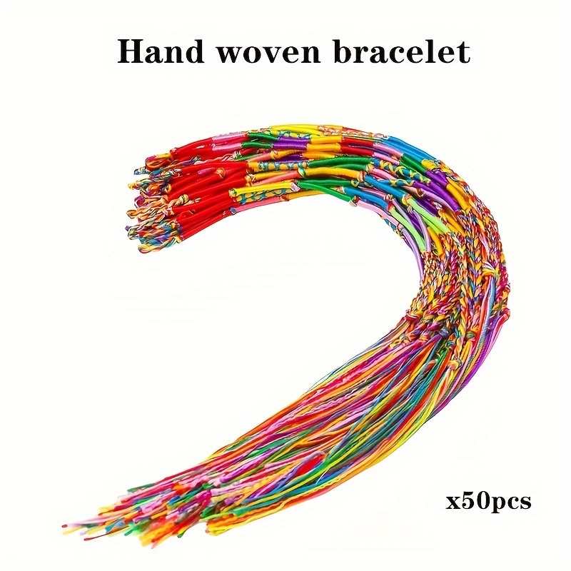 

50 Bracelets In Colors Rope Thread Bracelet Party Supplies Wrist Anklet, Suitable For Hippie Party Gift Supplies, Random Color (30cm/12 Inches)