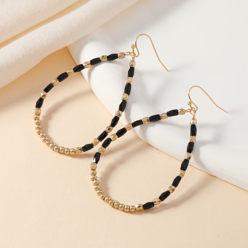 Image of 1 Pair Chic Multicolor Teardrop Earrings For Women - Fashionable Simple Dangle Jewelry With Beaded Design, Copper , Non-plated Metal, Beaded Earrings
