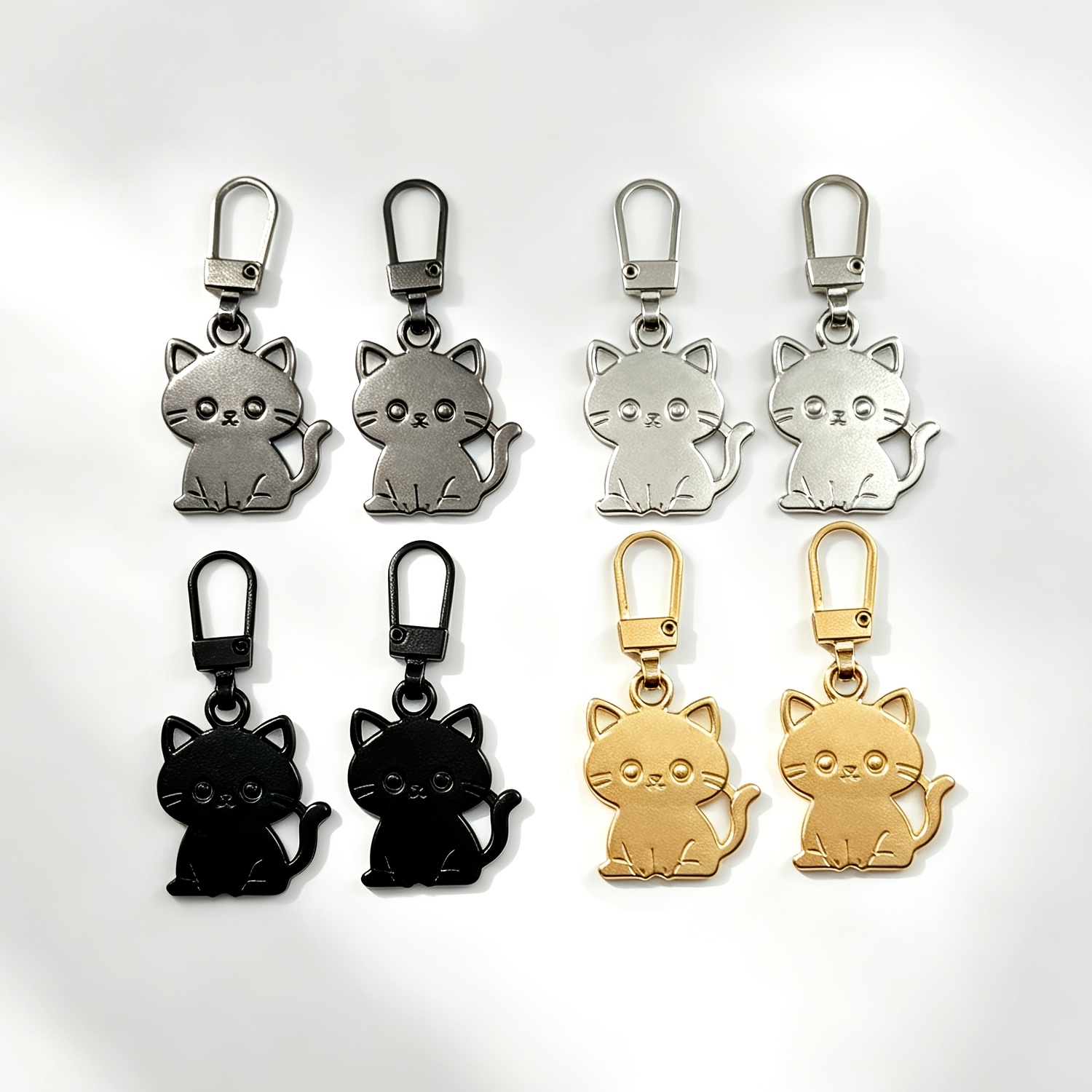 TEMU Paquete de 5/6/8 Tiradores de Cremallera de Metal con Forma de Gato Original, Tiradores de Repuesto Desmontables para Cremallera de Orificio