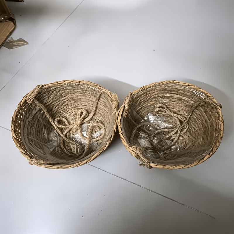 TEMU Juego de 2 cestas colgantes para plantas de cuerda de natural - Soporte de macramé bohemio para pared/colgante para plantas, para hierbas,