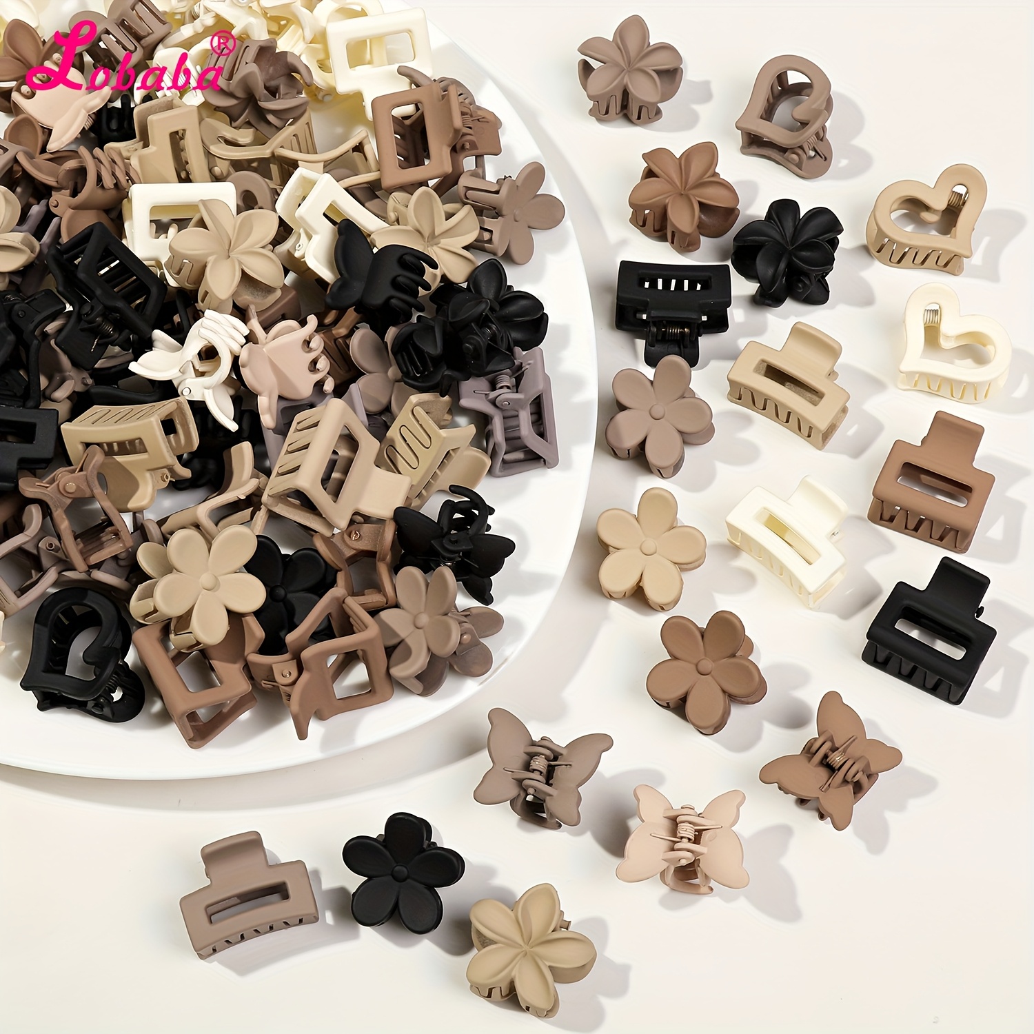 

Lobaba 20pcs Mini Hair Claw Set - Matte , Cute Square & Heart Shapes For Women And Girls - Styling Ponytails & Updos