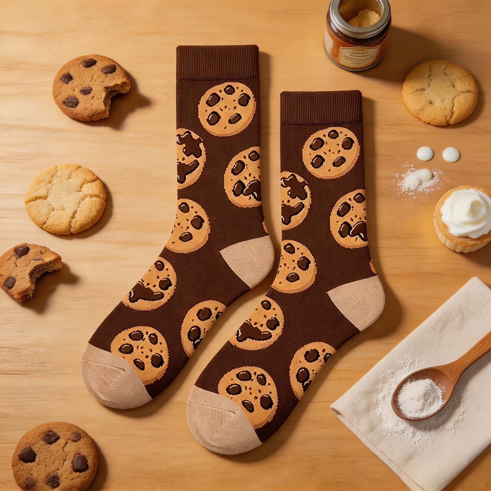 TEMU 1 Par de Calcetines de de Leche y Galletas para Hombre, Divertido Dibujos Animados con de Comida, Calcetines Casuales, Regalo para Amantes de ,