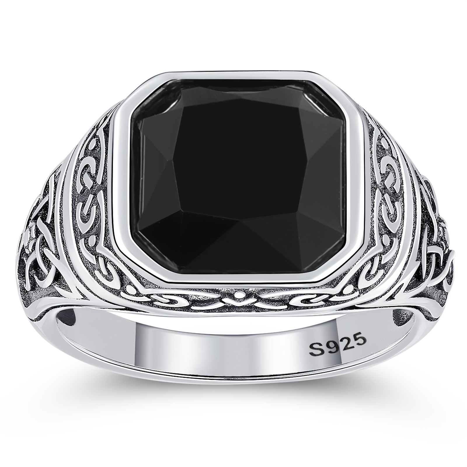 7ct vintage black onyx ring men 925 sterling silvery men - Temu