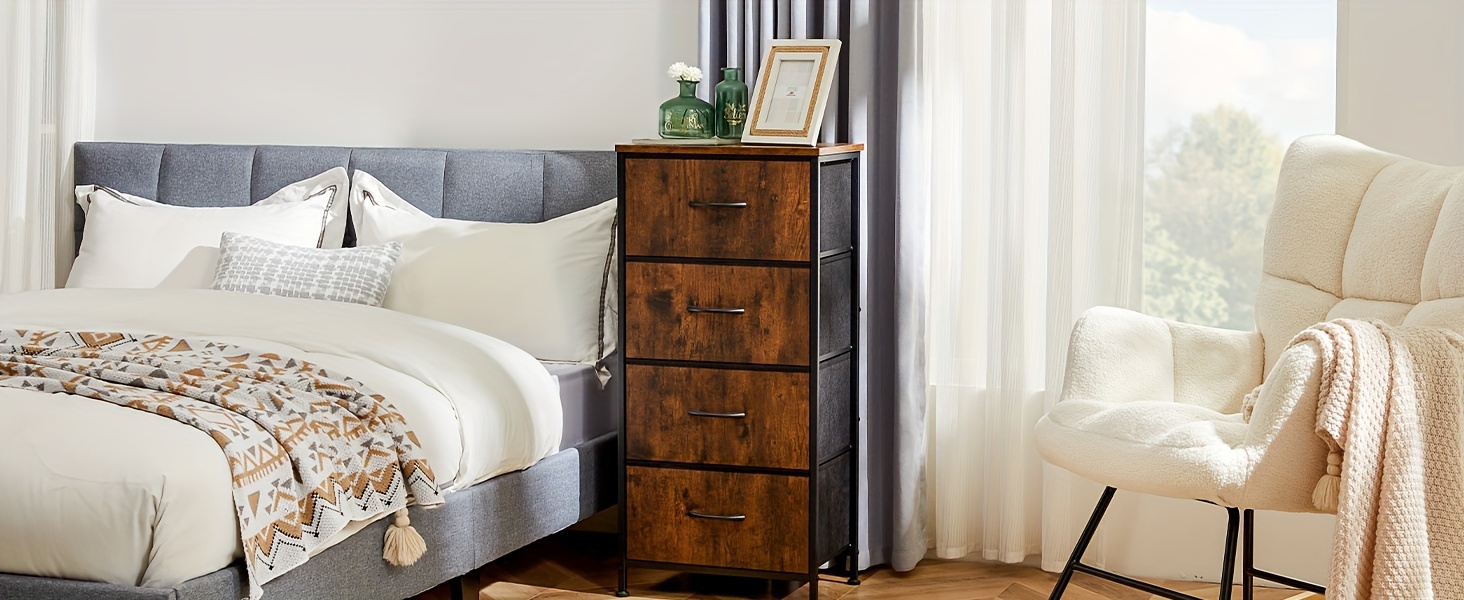 Dresser For Bedroom, Storage Drawers, Skinny Fabric Storage Tower With 2/4 Drawers, Tower Organizer Unit, Chest Of Drawers With Wooden Top For Closet, Laundry, Entryway