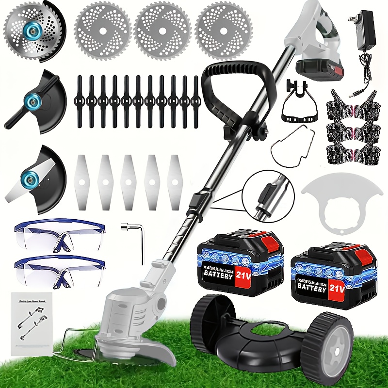 Portable Home Electric Lawn Mower, Yard Weeder/ Lawn Mower with 3 Models of Blades And Two High Capacity Lithium-Ion Batteries, Strong Power, Lots of Gifts, Suitable for Lawn Yard Garden, Gifts for Father Husband, Father'S Day Gift