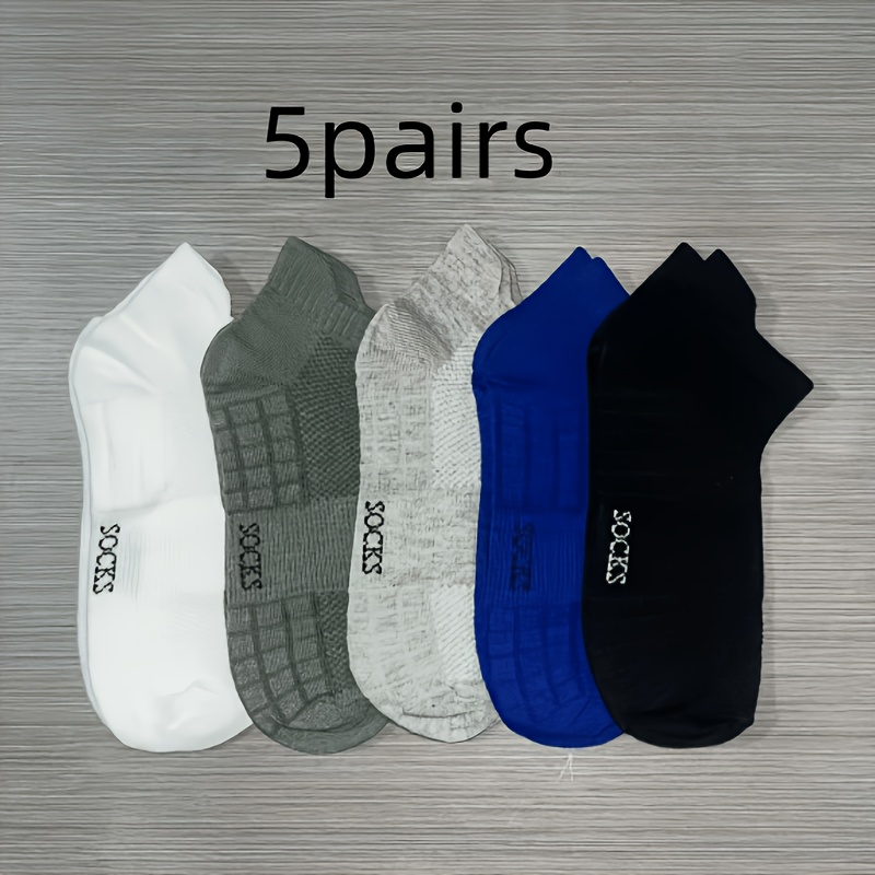 TEMU 5-pack Men' Color Comfortable Breathable Athletic Ankle Socks For Spring, Summer, And Autumn