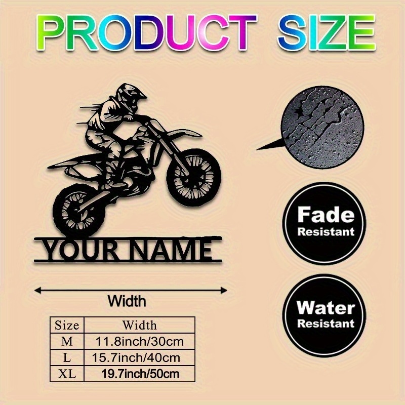 TEMU Personalized Iron Wall Decor - Motocross Rider Outline & Custom Name, Black Metal Motorcycle Stunt Figure For Garage/man Cave/bedroom, Ideal