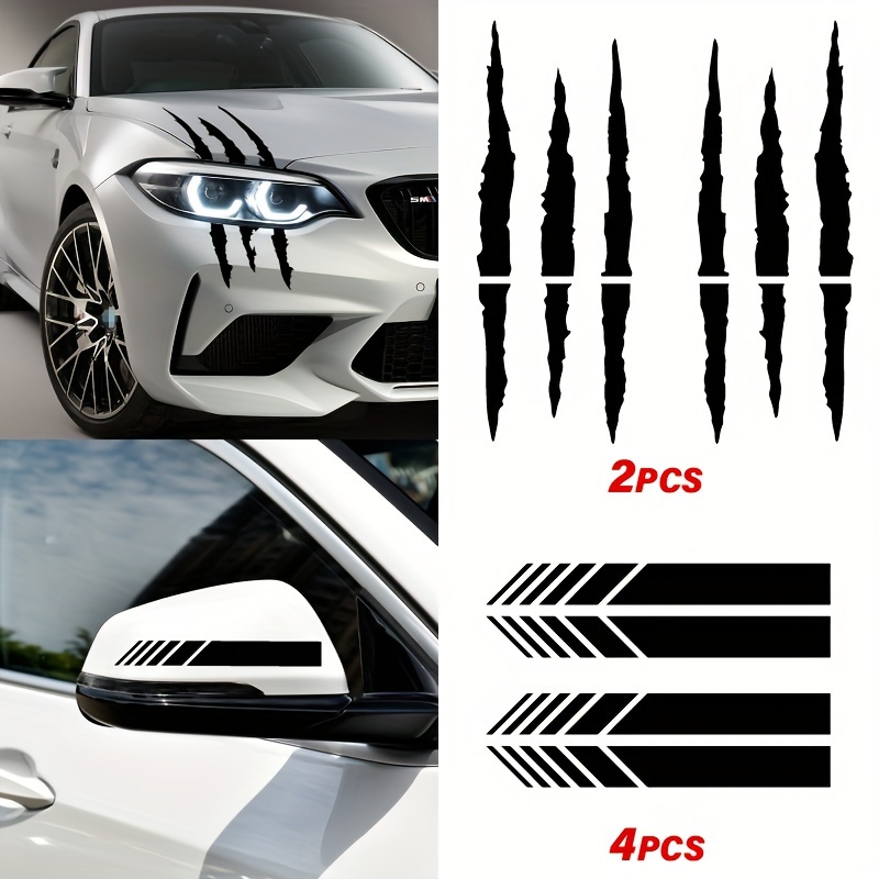 6pcs Universal Classic Scratch Stripe Claw Marks & Stripe Rearview Mirrors Reflective Car Stickers Art Decals Self-adhesive Jdm Vinyl Decals