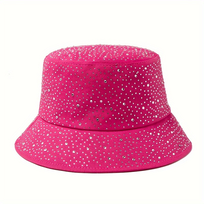 1 Starry Sky Hand-embellished Rhinestone Solid Color Fashionable Versatile Women's Bucket Hat For