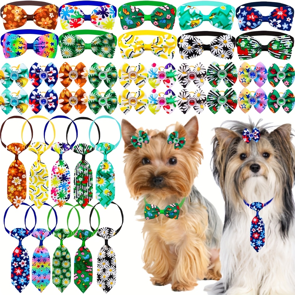 TEMU Juego de 20 piezas de corbatas y collares ajustables para perros hechos a - Accesorios para mascotas con lavables con bandas de goma, patrones
