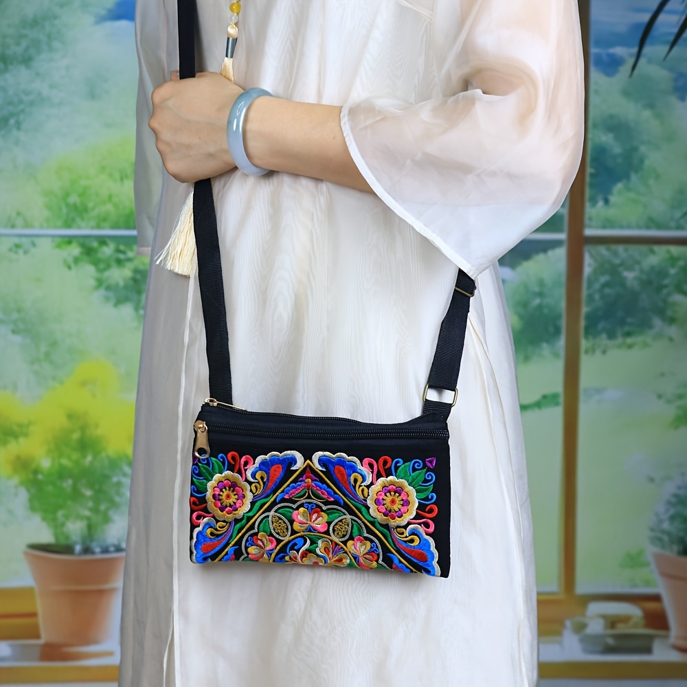 

- Embroidered Crossbody Phone Bag - , - Layered Purse For Women