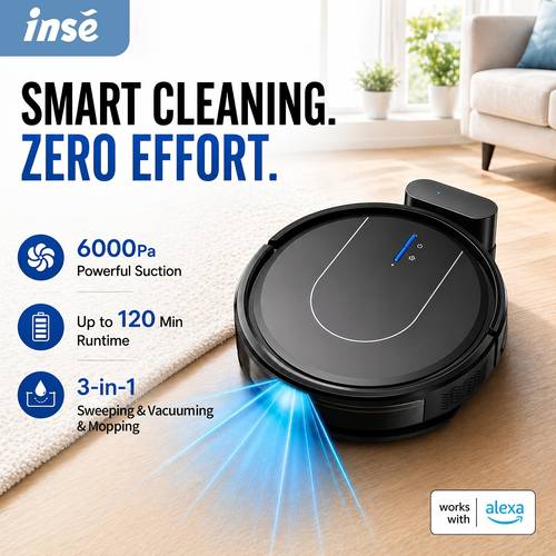 3 in 1 combines sweeping vacuuming and mopping in with 6000pa of powerful suction an ultra body an brushless motor automatic charging and support for remote control app and alexa control