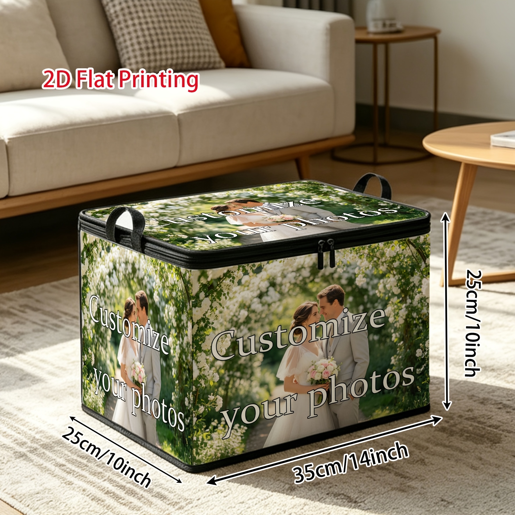 TEMU de almacenamiento grande plegable con cremallera, 1 pieza, personalizable con fotos, texto y patrones 2D personalizados. Diseñada con un estilo