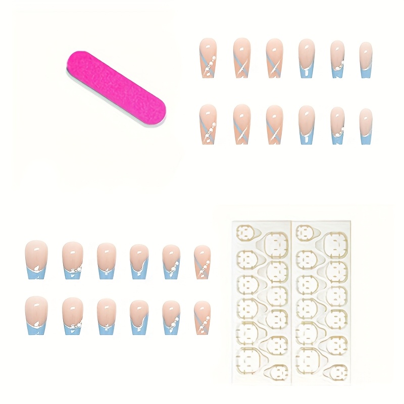 24pcs of glossy short square   nails with a blue gradient and floral   design accompanied   jelly   and a nail file   long nail accessories are handmade high quality and   friends birthdays anniversaries and valentines day Product details 5