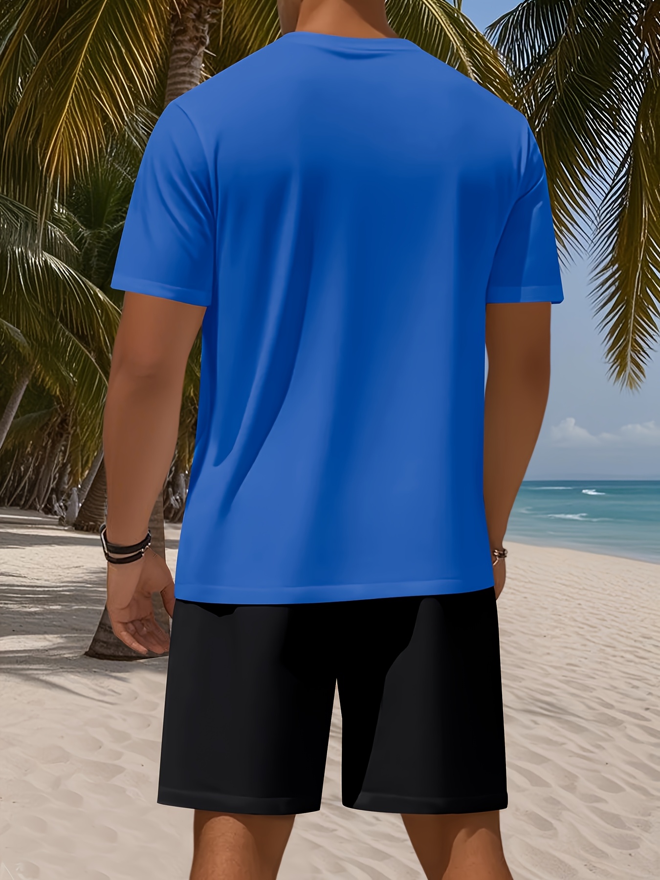 Men's Set, Solid Color Crew Neck Knit T-Shirt with Drawstring Cotton Shorts, Slightly Stretchy Fabric, Comfortable and Breathable, Perfect for Spring/Summer Outdoor Leisure and Sports, Keeps You Light and Carefree