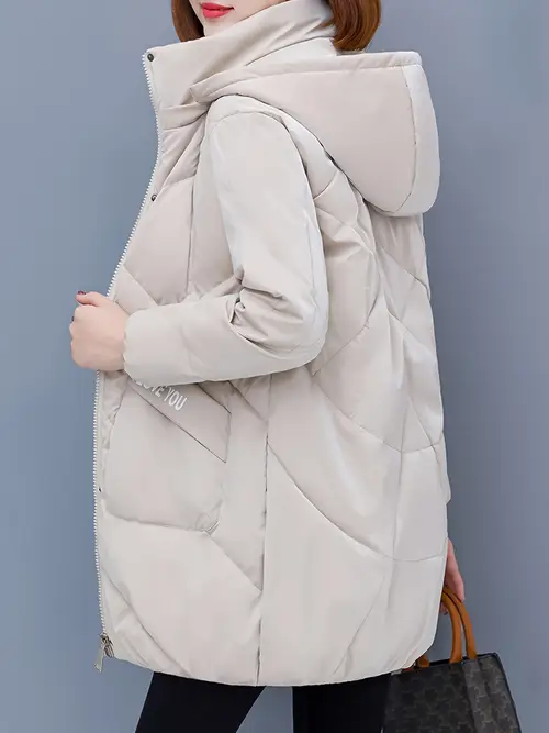 여성용 아늑한 겨울 후드 재킷 - 두꺼운, 따뜻한 퍼 코트, 아웃도어 캐주얼 착용용 지퍼 디테일 롱 코트, 브레드 코트