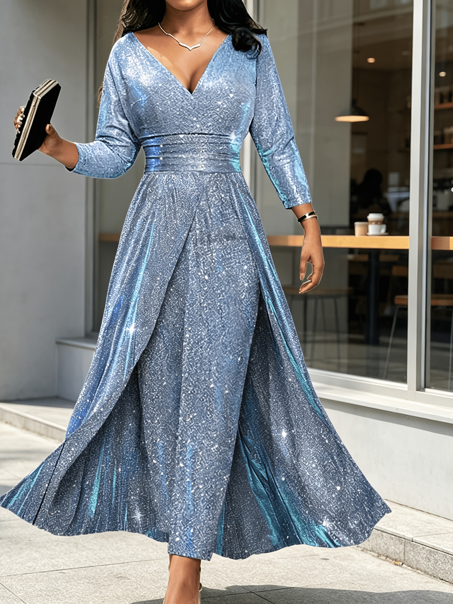 Plus Size, Plus-size Elegant European and * Banquet Dress, New Double-sided Sequin Flared Skirt with Bustier * and Fashionable Jumpsuit, Suitable for * Holiday Parties * Valentine's Day Dates. Sizes 