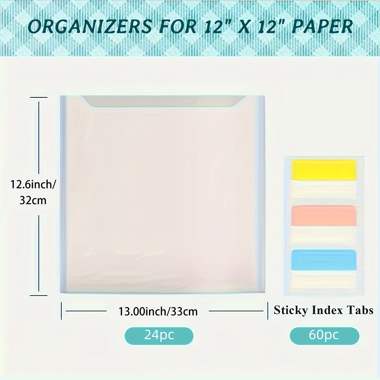 8pcs/12pcs/24pcs/36pcs Paper Storage Organizer With 30pcs/60pcs/120pcs Large Sticky Index Tabs, Paper Organizer For Holding 12 X 12 Inch Paper, Vinyl Paper And Cardstock