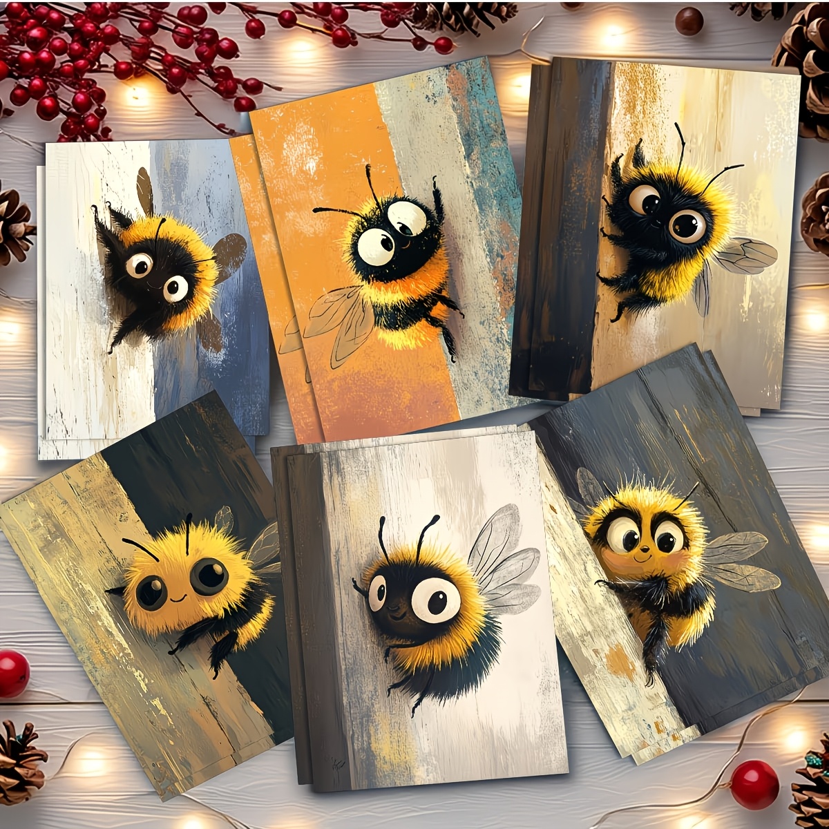 E-shop 12 Stück Süße Grußkarten mit Bienenmuster | , Inklusive Umschlag, Größe 9*13cm/3.54*5.11in, Erweiterbar auf 18*13cm/7.08*5.11in, Geeignet für