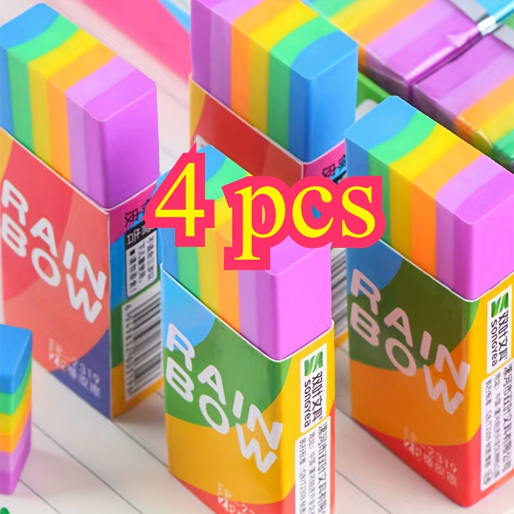 Image of 4/12pcs, Rainbow Eraser, Soft 2b Eraser, Pencil Eraser Stationery, Suitable For Drawing Writing Office School Supplies, Back To School, School Supplies, Colors For School, Stationery