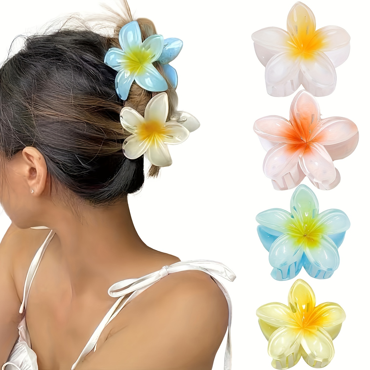 

1pc/4pcs Colorful Flower Shaped Hair Grab Clips Elegant Non Slip Hair Claw Clips Ponytail Holders For Women And Daily Use