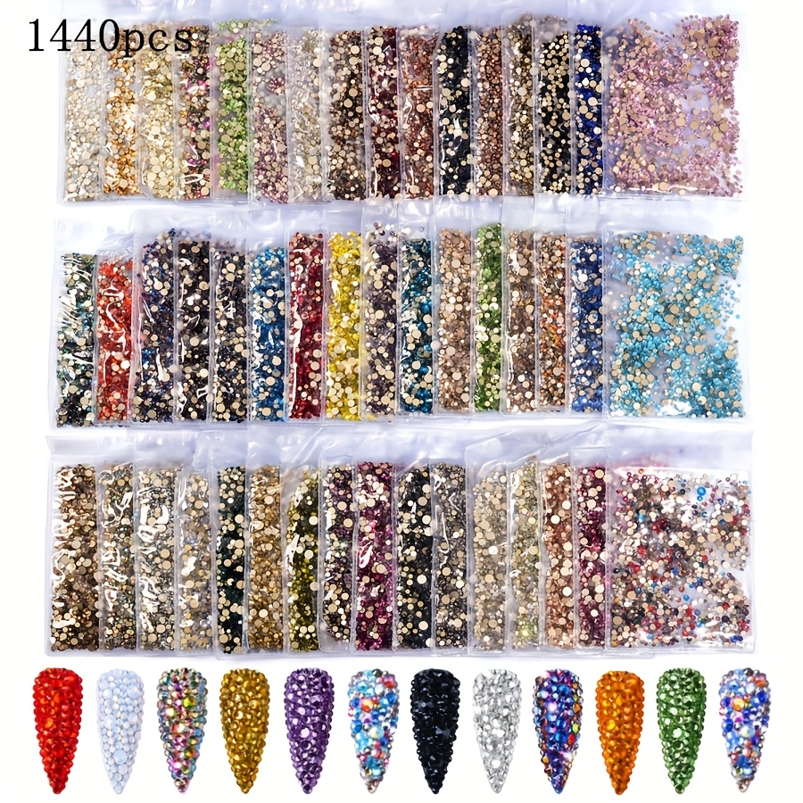 

1440pcs Size Glass Flat Bottom Drill, Non-heat Repair Flat Back Rhinestone Gemstones, Suitable For Diy, Hats, Drinking Glasses, Bags, Clothing And Other Multi-functional Use