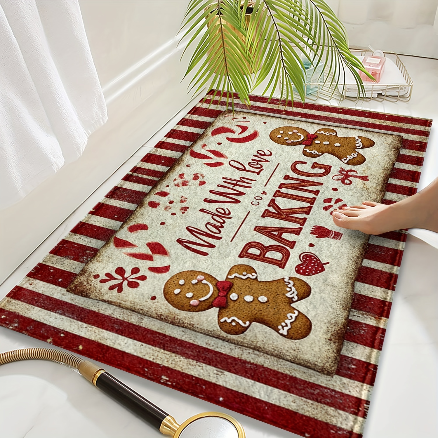 

Christmas Bath Mat, -dry Rug, , Low , Tpr Backing, Polyester, Bathroom Decor For , , Doorway - 1pc, Fluffy Decor Decoration