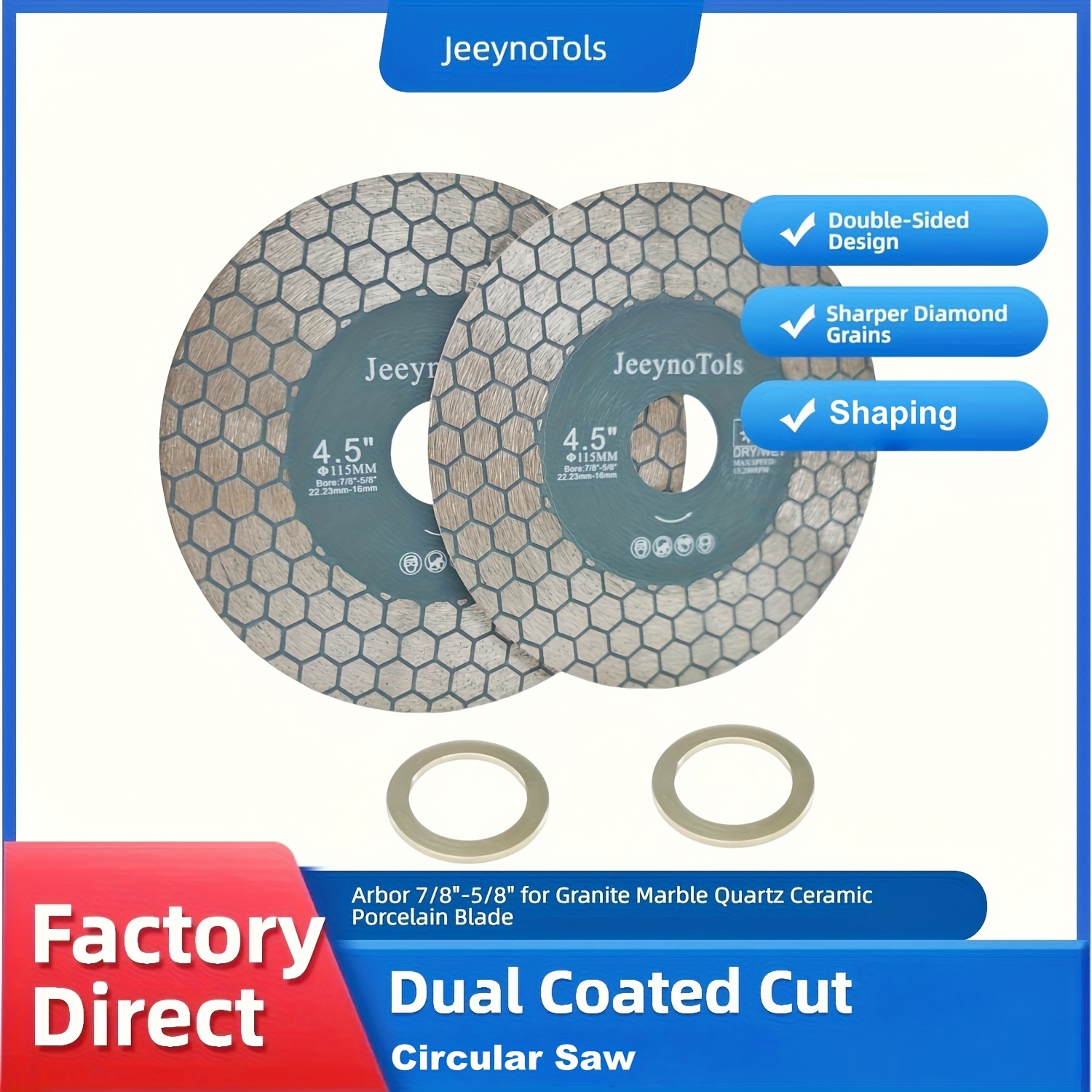 2pcs 115mm Diamond Circular Disc, Tile 7/8"-5/8" For Polishing, Cleaning Surface Granite, Concrete, Stone, Cement, Marble, Tile Bit, Tools, Tilesaw, Hole Drill Bits.