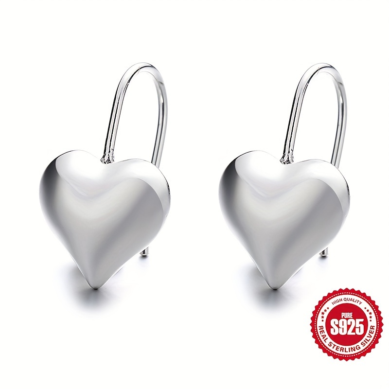 

Heart Shaped Stud Earrings 925 Sterling Silver Hypoallergenic Jewelry Elegant Vintage Style For Women Dating Earrings