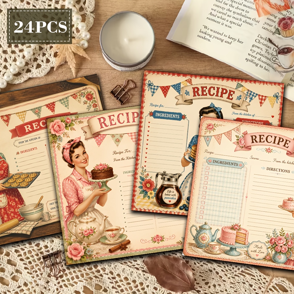 TEMU 24 Sheets 6x6 Inch Retro Baking Recipe Decorative Paper, American Nostalgic Kitchen Scrapbook Collage Material Paper, Suitable For Scrapbooks,