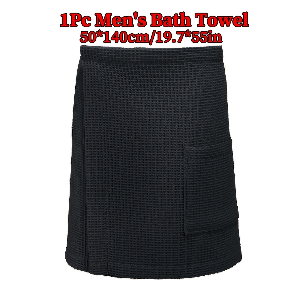 TEMU 1pc Serviette de bain gaufrée pour homme, enveloppement corporel 50 X 140Cm/19.7 X 55In, matériau en microfibre 350GSM, poche pratique, de corde