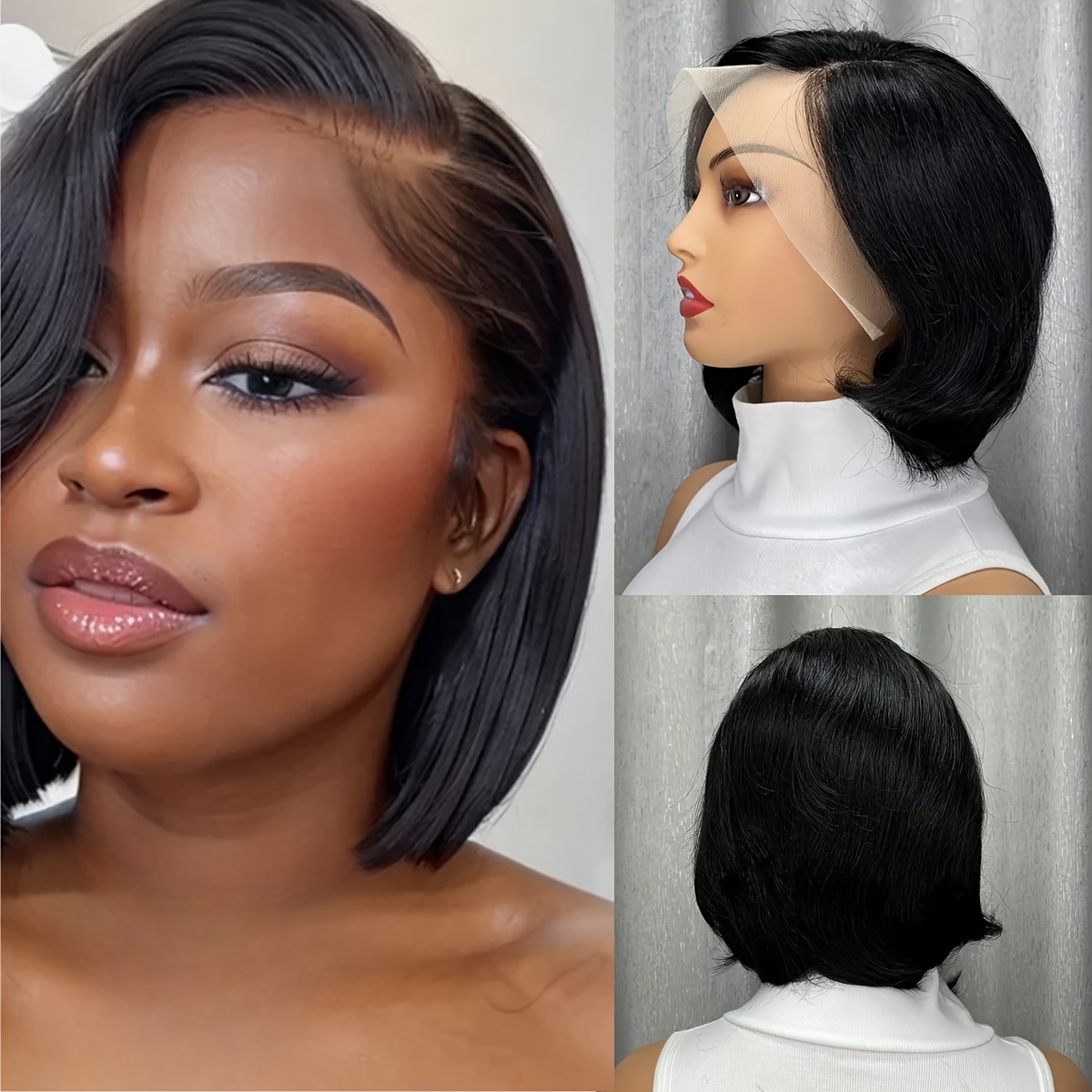 TEMU Short Bob Lace Front Wig Human Hair Glueless Cut 13x4 Frontal Wigs For Women Preplucked Natural Looking For Daily Use