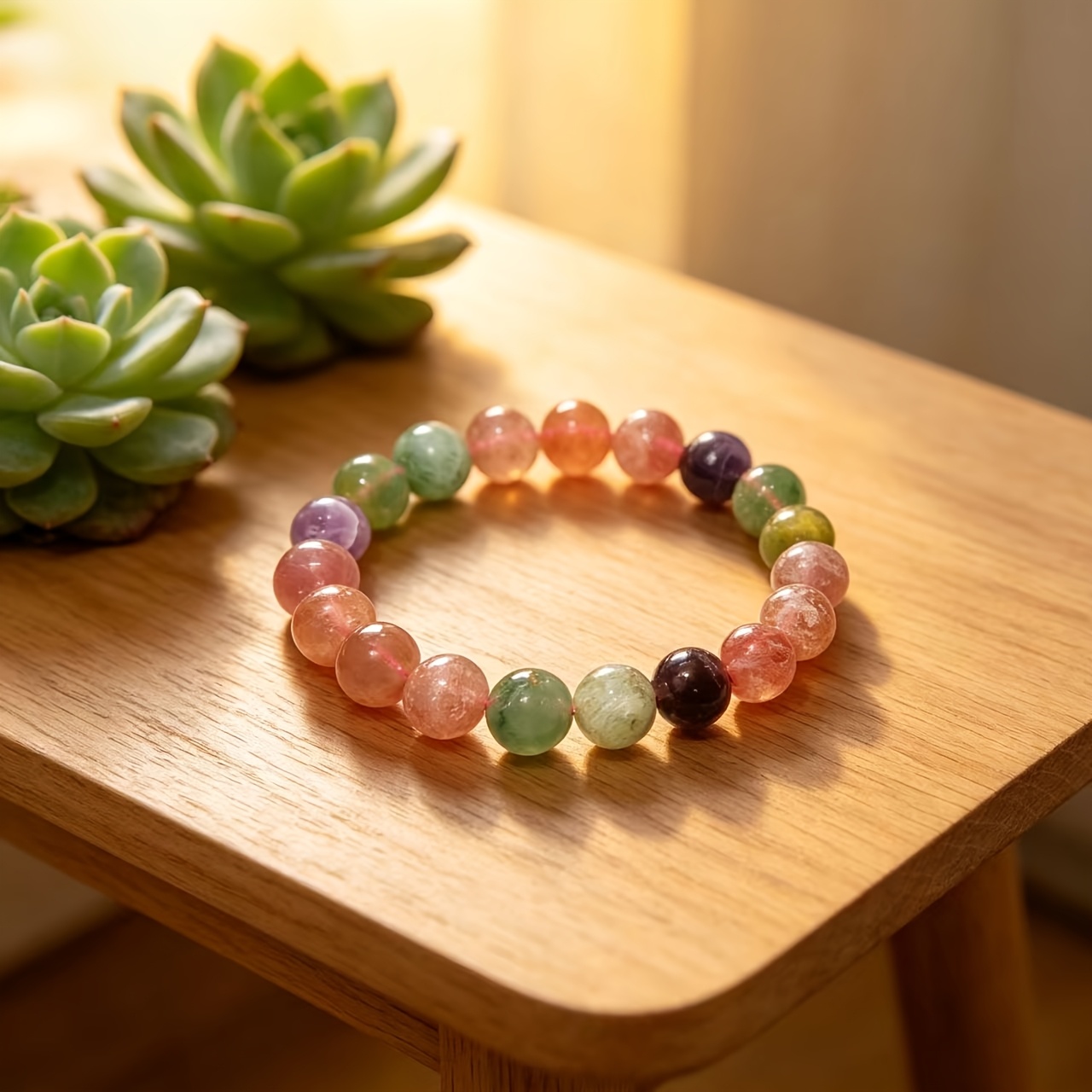 Unisex Strawberry Crystal Natural Stone Bracelet