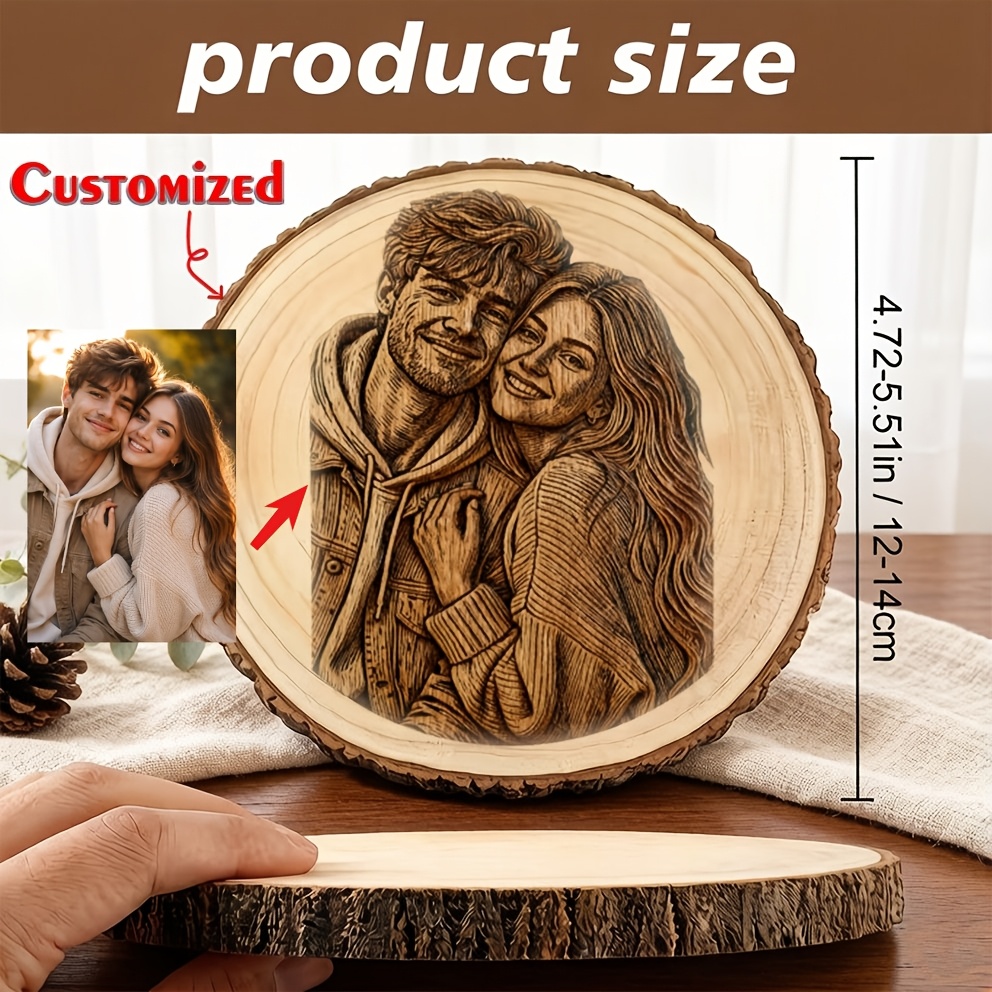 TEMU 1pc Personalized Custom Wooden Photo Display Retro Wood Grain Diy Custom Picture Souvenir Couple Family Portrait Pet Memory Father's Day Wedding