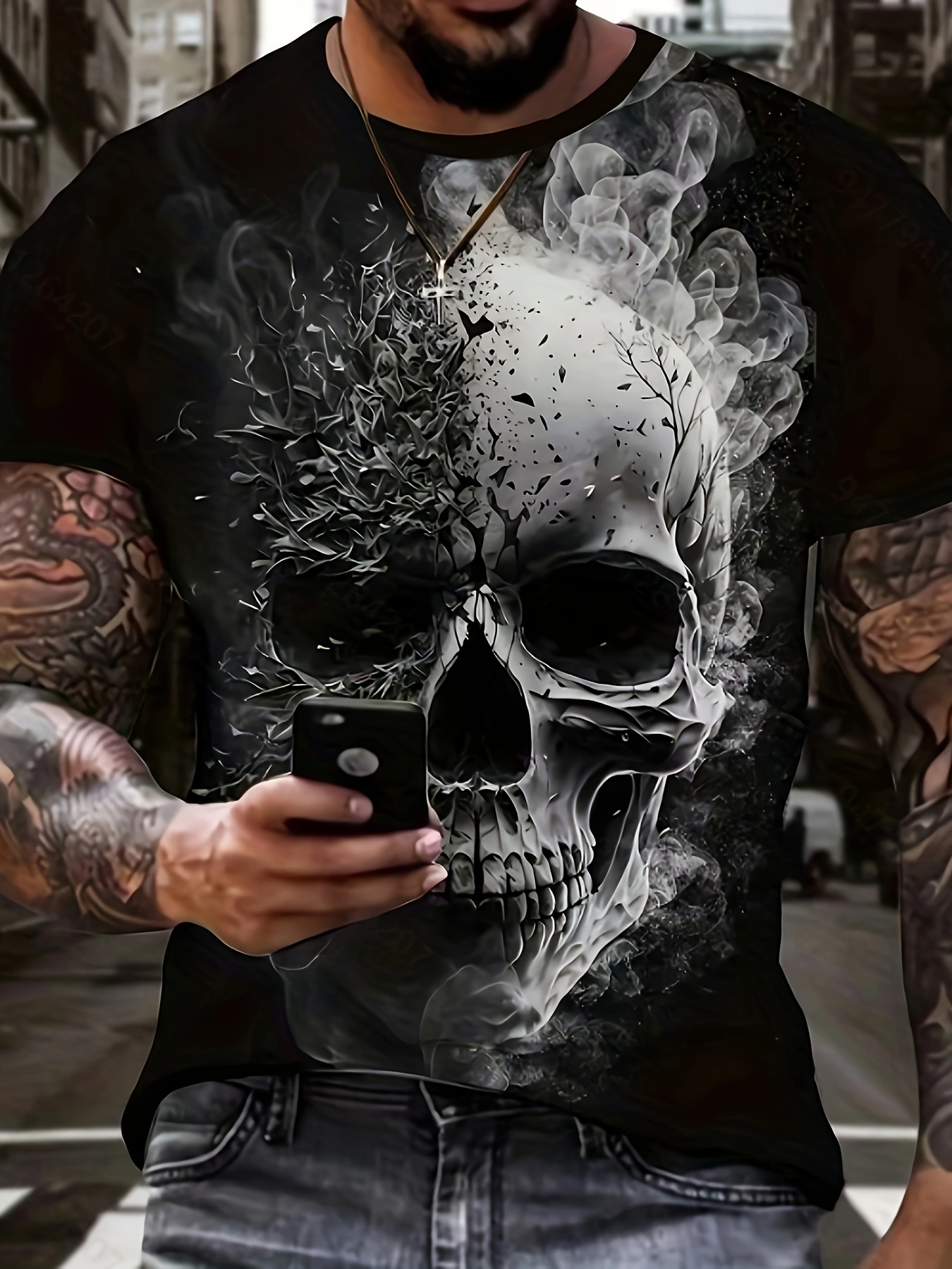 Camiseta De Calavera Estampada Para Hombres Manga Corta Y Temu