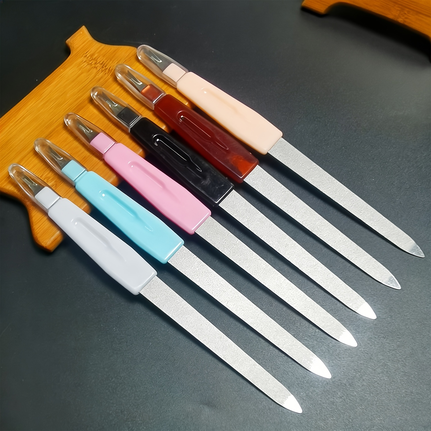TEMU 6 Pack Professional Nail Files, 2 In 1 Double-ended Sword Nail Files Double Sided Sapphire Grit Nail File Metal Fingernail Files Multifunction