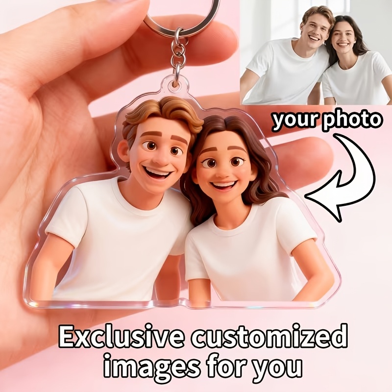 E-shop 2D Flat - Jubiläumsüberraschung, Anpassung möglich, Cartoon-Stil 2D Cartoon Acryl Schlüsselanhänger, Paar-Stil, Benutzerdefinierte Realfotos zu