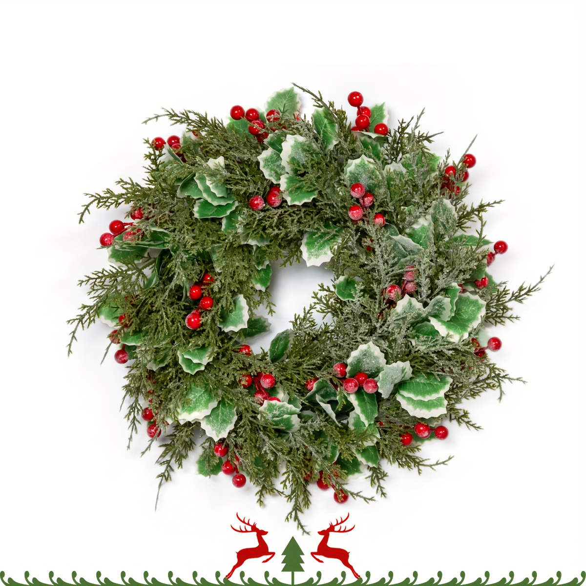 

20-inch Classic Christmas Wreath With Berry Accents, Seasonal Home Decor For Christmas, Thanksgiving, Halloween, Hanukkah, - No Electricity Or Batteries Required