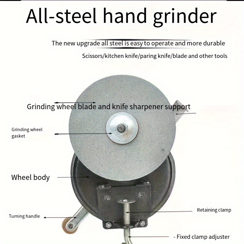 versatile manual hand crank sharpener fine coarse grit for knives and scissors metal construction no power needed details 6