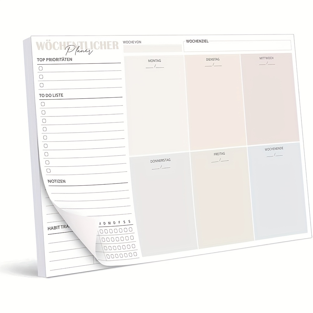 

50-page Biroyal A4 Weekly Planner Pad - , Design With List & Habit , Tearable Pages For Tasks, Ideal For Desk Organization At Home Or Office, Notebook Planner And Organizer