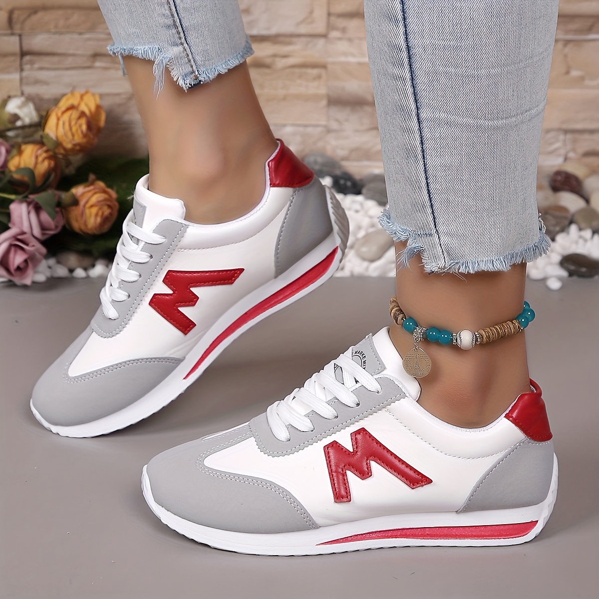 Womens Fashionable Letter Print Sneakers - Casual Lace-Up Outdoor Shoes with Breathable Comfort - Lightweight, Durable & Ideal for All-Day Wear