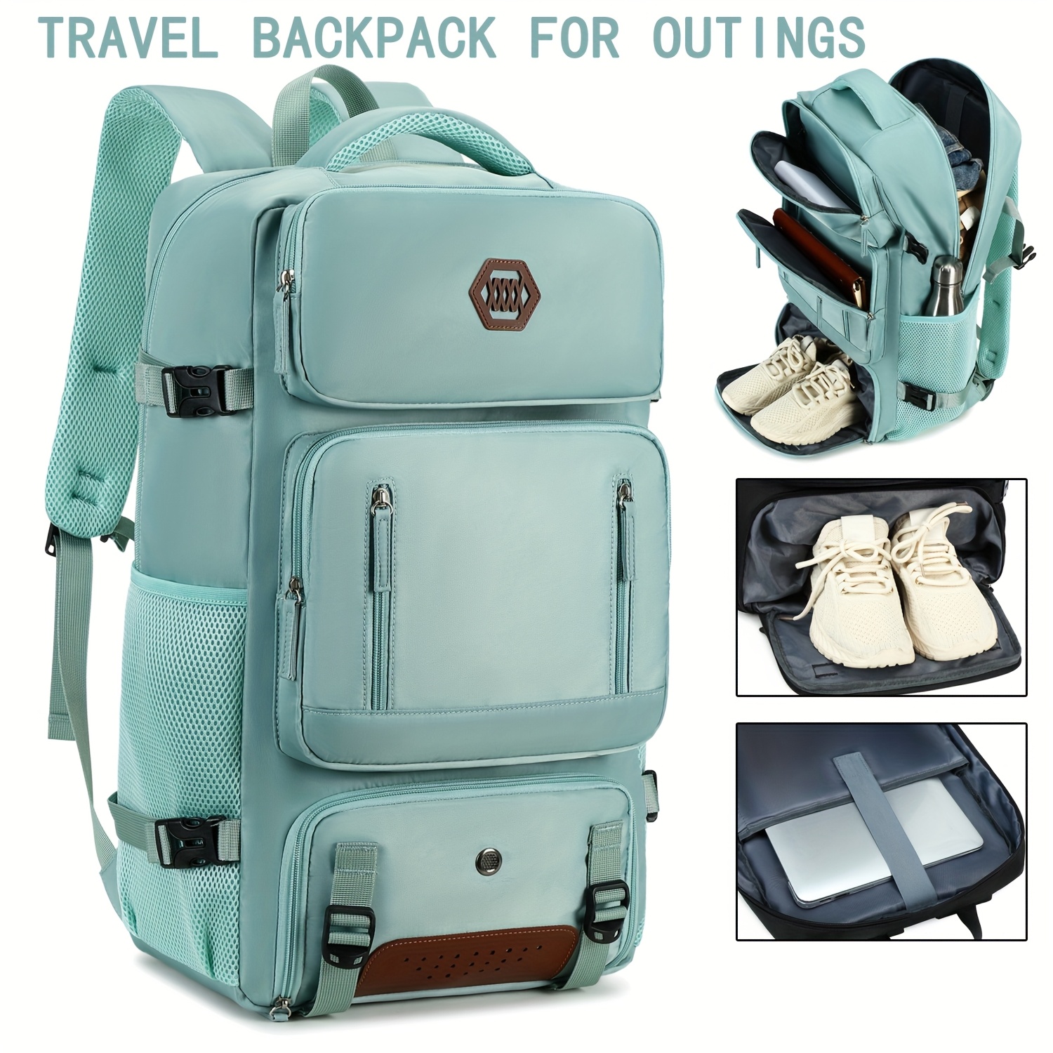 versatile light blue travel backpack shoe compartment laptop