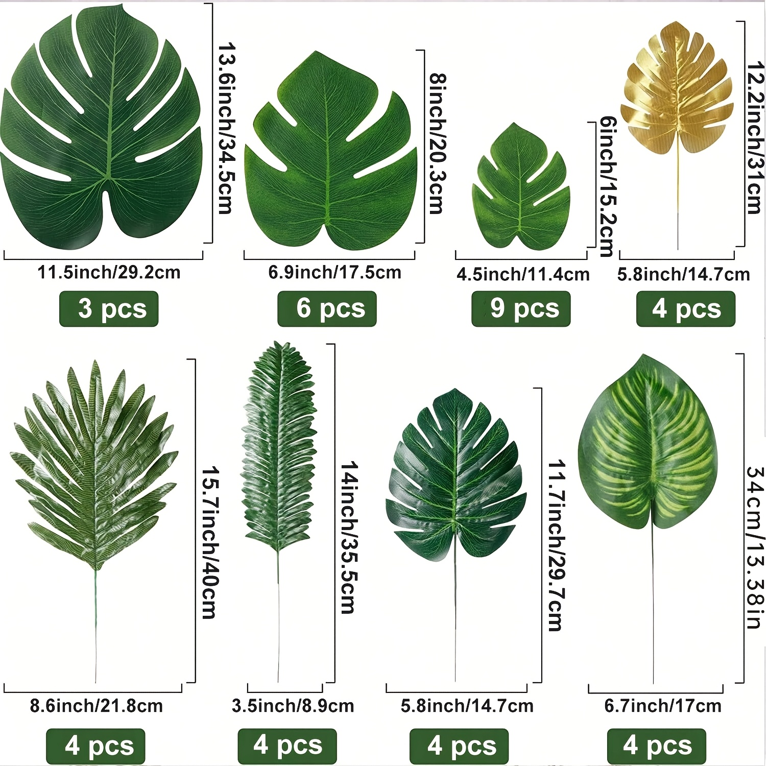 TEMU Tropical Style Artificial Monstera Leaf Set, Palm Leaf Combo, Nordic Style Instagram Green Plant Decor, Birthday Party Wedding Table Decoration,