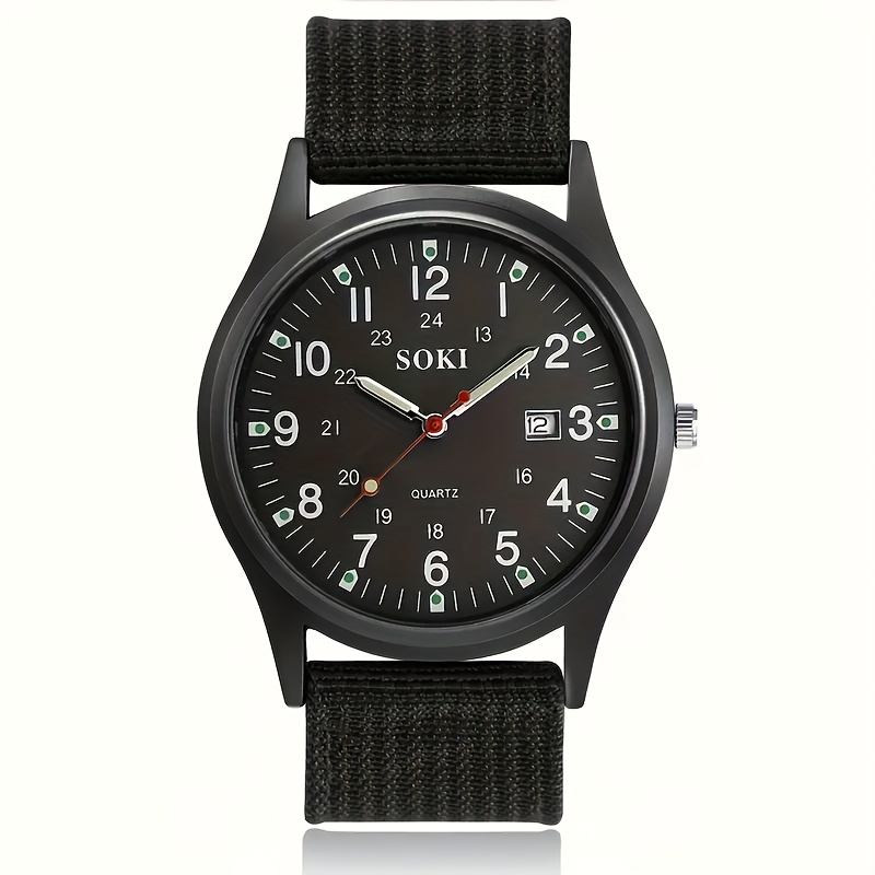 Image of 1pc Casual Nylon Strap Wristwatch Featuring A Date And Number Display, Suitable For Men And Women. This -style Clock Is A Perfect Gift Option