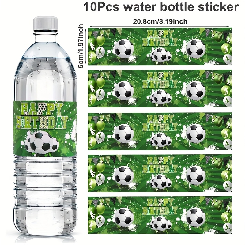 Image of 10pcs Soccer Birthday Water Bottle Labels - Green Football Happy Birthday Wrappers, Sports Theme Stickers For Party Supplies, Paper Material, Football Decoration