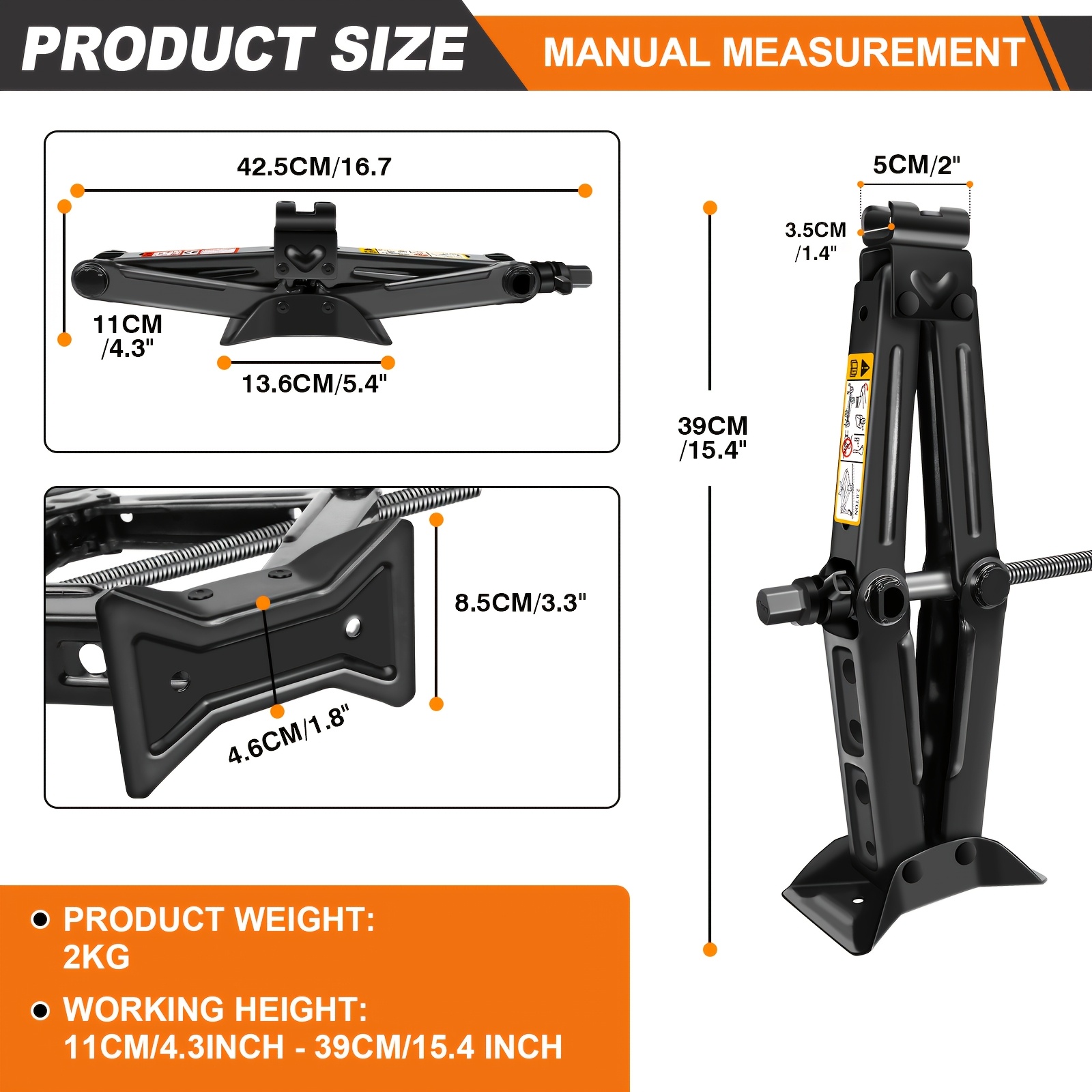 Image of 2t Car Scissor Jack For Emergency Use - Crank Lift Stand Tool For Tire And Repairs, Includes Wrench For Cars, Suvs, And Sedans