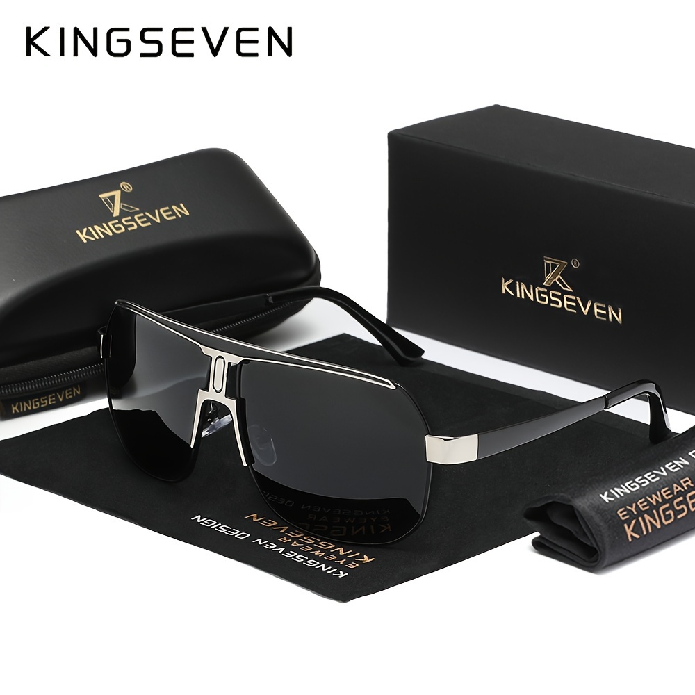 TEMU Kingseven Polarized Photochromic Glasses For - Stylish Full Rim Stainless , Pc Lenses, , Photography, Birthdays, Holidays, Parties, Christmas & Valentine's Day Gift, With Case, Polarized Glasses